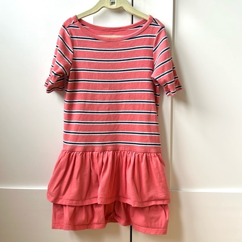 Tea Collection‎ Striped Ruffle Skirt Dress Pink/Coral Size 6 Girl Casual Cotton